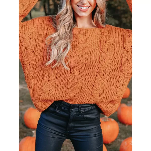 imageCUPSHE Women Pullover Sweaters Boat Neck Cable Knit Drop Sleeve Ribbed JumperOrange