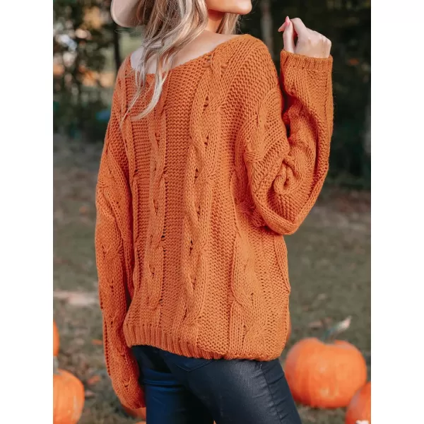 imageCUPSHE Women Pullover Sweaters Boat Neck Cable Knit Drop Sleeve Ribbed JumperOrange