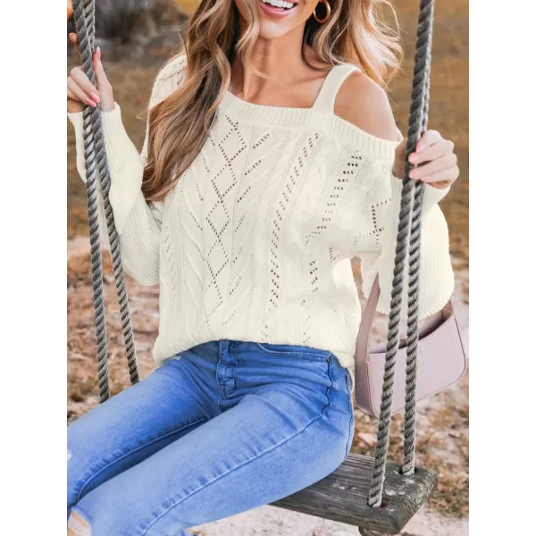 imageCUPSHE Women Pullover Sweaters Cutout Cable Knit OneShoulder Drop Sleeve Single Strap Ribbed JumperWhite