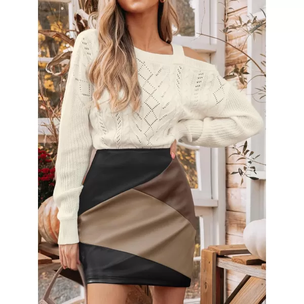 imageCUPSHE Women Pullover Sweaters Cutout Cable Knit OneShoulder Drop Sleeve Single Strap Ribbed JumperWhite