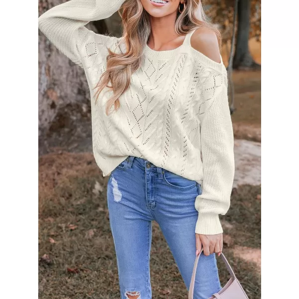 imageCUPSHE Women Pullover Sweaters Cutout Cable Knit OneShoulder Drop Sleeve Single Strap Ribbed JumperWhite