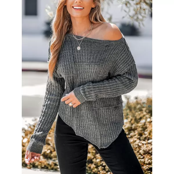 imageCUPSHE Women Rib OneShoulder AsymmetricalHem Sweater Drop Long Sleeve Sweaters TopsBlack
