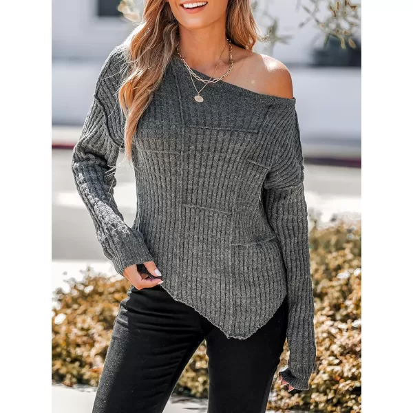 imageCUPSHE Women Rib OneShoulder AsymmetricalHem Sweater Drop Long Sleeve Sweaters TopsBlack