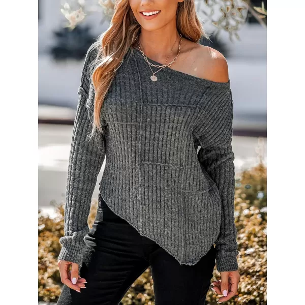 imageCUPSHE Women Rib OneShoulder AsymmetricalHem Sweater Drop Long Sleeve Sweaters TopsBlack