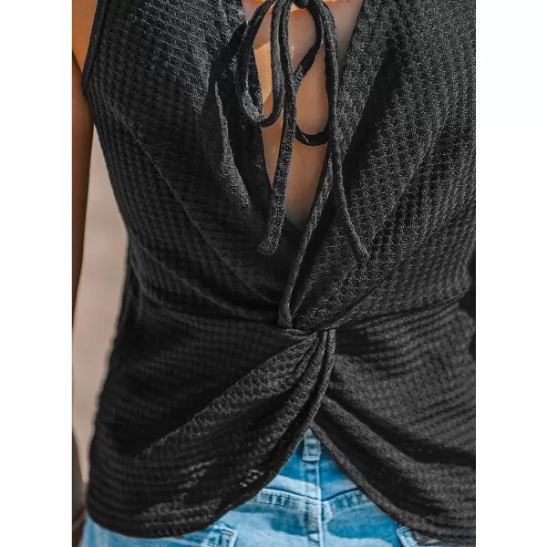 imageCUPSHE Women Ribbed Knit Backless Tank Top Casual Shirts Sleeveless TeeBlack