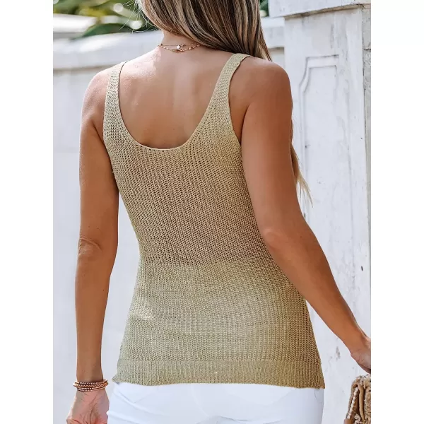 imageCUPSHE Women Ribbed Knit Scoop Neck Cami Casual Slim Fit Tank TopsBrown