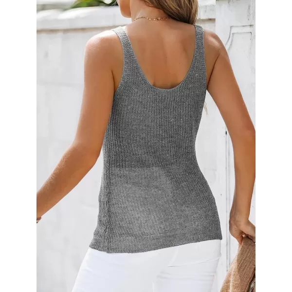 imageCUPSHE Women Ribbed Knit Scoop Neck Cami Casual Slim Fit Tank TopsGrey