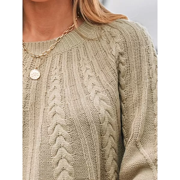 imageCUPSHE Women Round Neck Sweater Knit Casual Tops Long SleevesBeige
