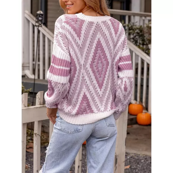 imageCUPSHE Women Round Neck Sweater Knit Geometric Patterned Casual Tops Long Sleeves SweatersPurple