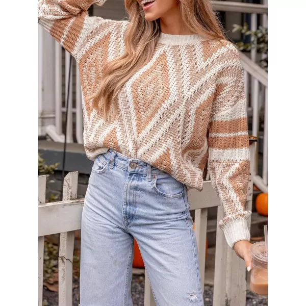 imageCUPSHE Women Round Neck Sweater Knit Geometric Patterned Casual Tops Long Sleeves SweatersWhite