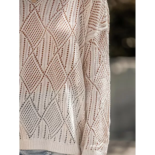 imageCUPSHE Women Round Neck Sweater Long Sleeve Pullover Beige SweaterBeige