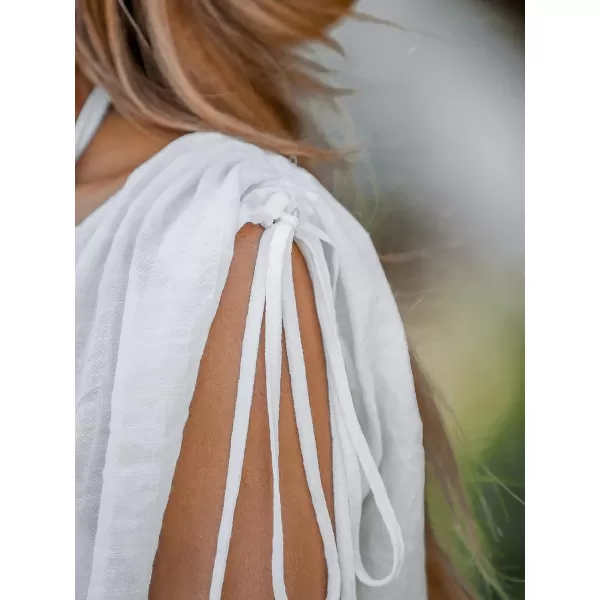 imageCUPSHE Women Ruched Drawstring CoverUp Dress Sleeveless V Neck Cover Ups Casual Beach SummerWhite