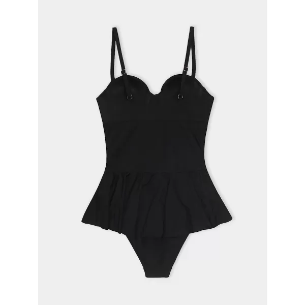 imageCUPSHE Women Ruffle Tankini Swimsuit Push Up Sweetheart Crisscross Front Ruched Bathing SuitBlack