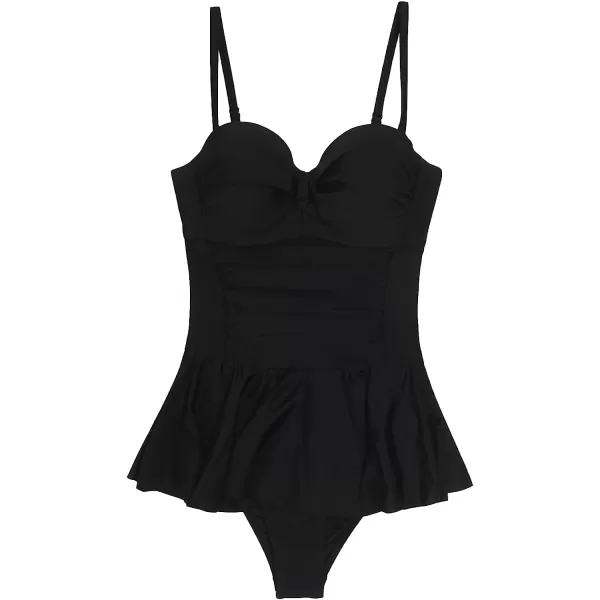 imageCUPSHE Women Ruffle Tankini Swimsuit Push Up Sweetheart Crisscross Front Ruched Bathing SuitBlack