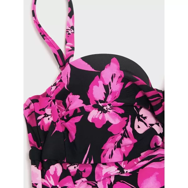 imageCUPSHE Women Ruffle Tankini Swimsuit Push Up Sweetheart Crisscross Front Ruched Bathing SuitMagenta