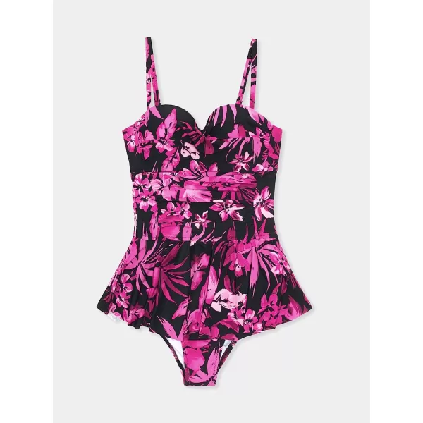 imageCUPSHE Women Ruffle Tankini Swimsuit Push Up Sweetheart Crisscross Front Ruched Bathing SuitMagenta