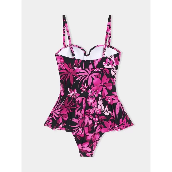 imageCUPSHE Women Ruffle Tankini Swimsuit Push Up Sweetheart Crisscross Front Ruched Bathing SuitMagenta