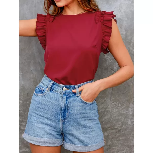 imageCUPSHE Women Ruffled Cap Sleeve Tee Relaxed Fit Beach Holiday Tank TopsWine Red