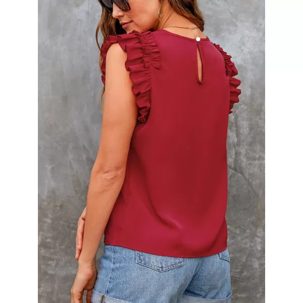imageCUPSHE Women Ruffled Cap Sleeve Tee Relaxed Fit Beach Holiday Tank TopsWine Red