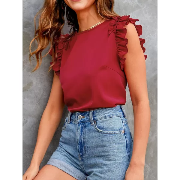 imageCUPSHE Women Ruffled Cap Sleeve Tee Relaxed Fit Beach Holiday Tank TopsWine Red