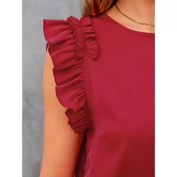 imageCUPSHE Women Ruffled Cap Sleeve Tee Relaxed Fit Beach Holiday Tank TopsWine Red