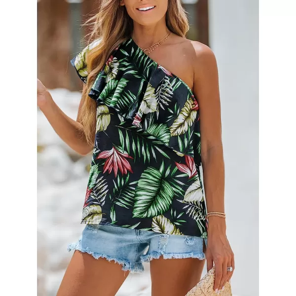 imageCUPSHE Women Ruffled OneShoulder Top Casual Shirts Loose Fit Ruffled Tank TopsBlack