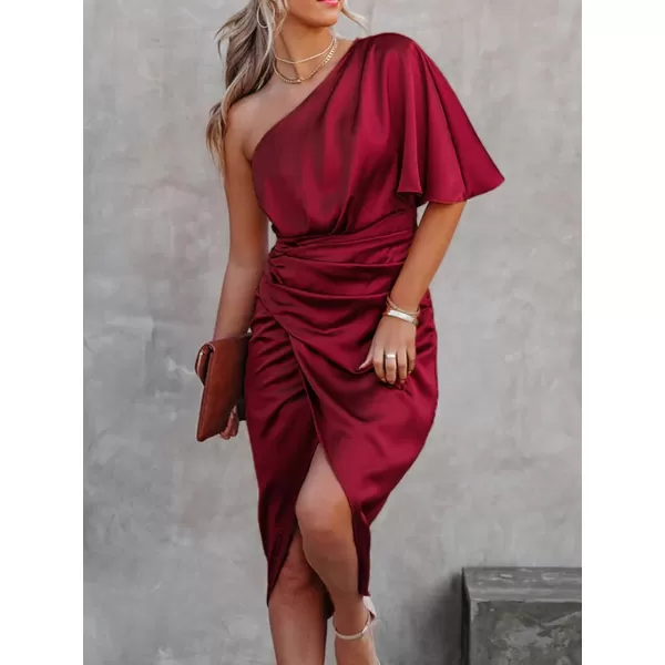 imageCUPSHE Women Satin Cocktail Party Dress Backless One Shoulder Flared Sleeves Tea Length Anomalistic Hem Solid Bodycon Dress with Zipper Burgundy Red MCUPSHE Women Satin Cocktail Party Dress Backless One Shoulder Flared Sleeves Tea Length Anomalistic Hem Solid Bodycon Dress with Zipper Burgundy Red M