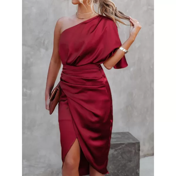 imageCUPSHE Women Satin Cocktail Party Dress Backless One Shoulder Flared Sleeves Tea Length Anomalistic Hem Solid Bodycon Dress with Zipper Burgundy Red MCUPSHE Women Satin Cocktail Party Dress Backless One Shoulder Flared Sleeves Tea Length Anomalistic Hem Solid Bodycon Dress with Zipper Burgundy Red M