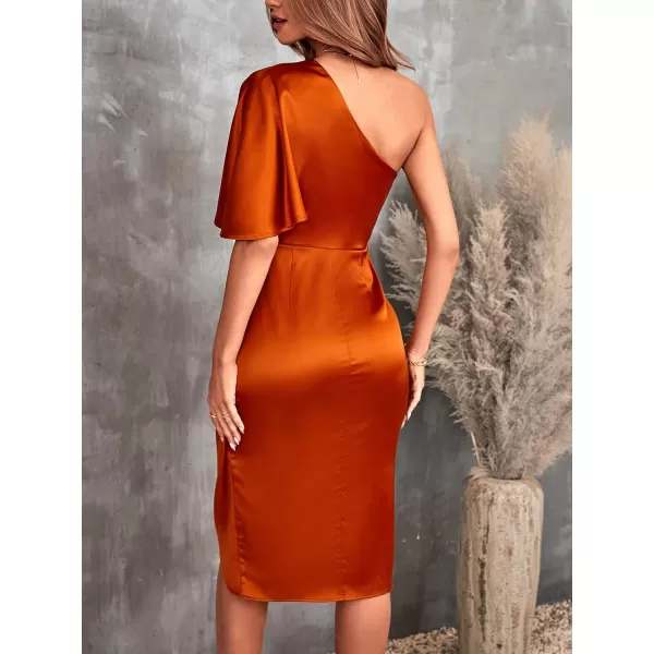 imageCUPSHE Women Satin Dress Backless One Shoulder Flared Short Sleeves Midi High Low Cocktail Party Dress with ZipperOrange