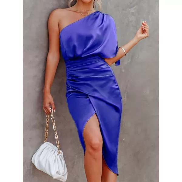 imageCUPSHE Women Satin Dress Backless One Shoulder Flared Short Sleeves Midi High Low Hem Cocktail Party Dress ZipperBlue2