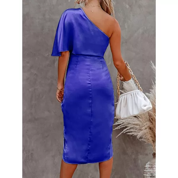 imageCUPSHE Women Satin Dress Backless One Shoulder Flared Short Sleeves Midi High Low Hem Cocktail Party Dress ZipperBlue2