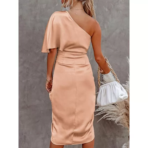 imageCUPSHE Women Satin Dress Backless One Shoulder Flared Short Sleeves Midi High Low Hem Cocktail Party Dress ZipperPink