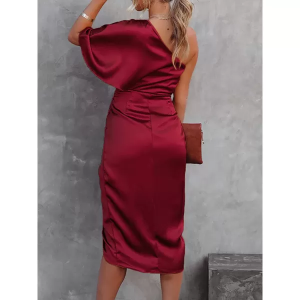 imageCUPSHE Women Satin Dress Backless One Shoulder Flared Short Sleeves Midi High Low Hem Cocktail Party Dress ZipperRed