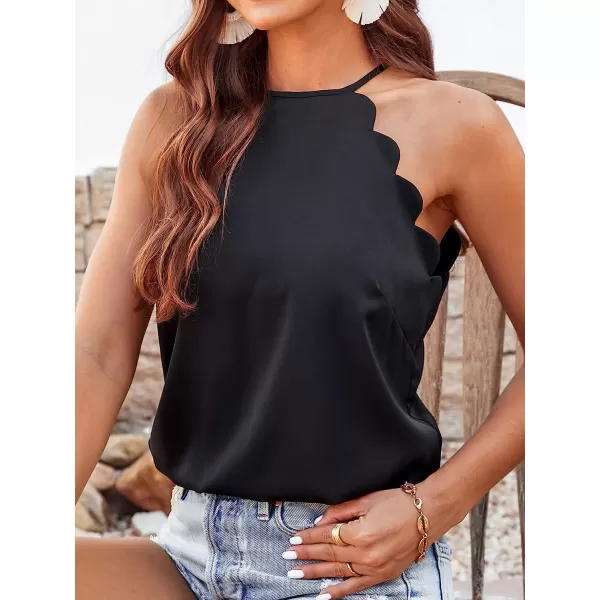 imageCUPSHE Women Scalloped Halter High Neck Summer Sleeveless Cute Cami TopsBlack