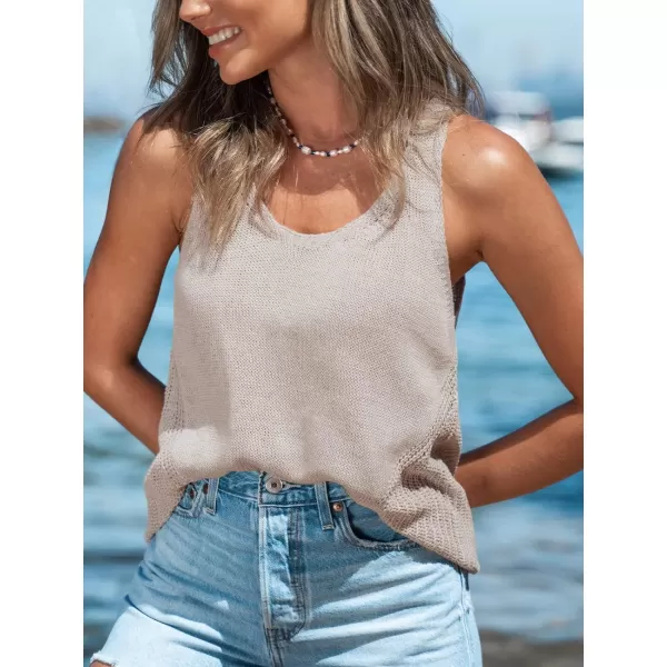 imageCUPSHE Women SemiSheer Knit Tank Top Summer Scoop Neck Relaxed Fit Cami TopsOffwhite