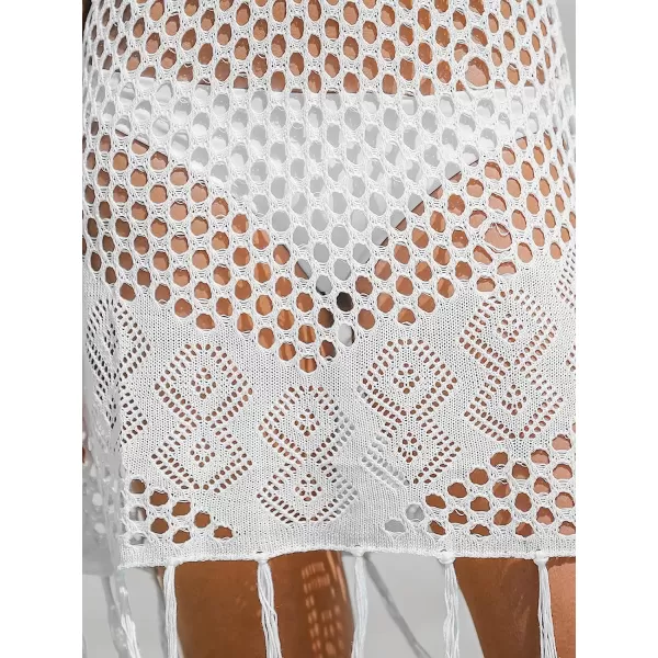 imageCUPSHE Women Sheer Crochet Fringe CoverUp Dress Lace V Neck Cover Ups Casual Beach SummerWhite