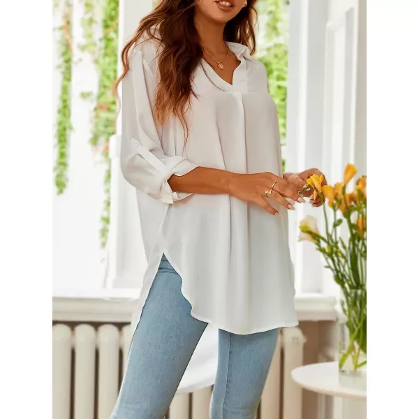 imageCUPSHE Women Shirt Tops Collar Shirt 34 Long Sleeve Pull Over High Low Hem Tops for Women Solid SexyPearl White