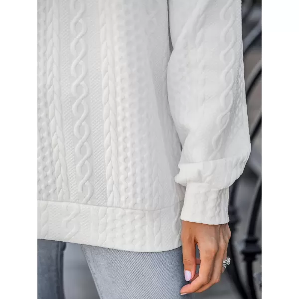 imageCUPSHE Women Shirts Cream Honeycomb Knit Pullover Long Sleeves Solid Tee Tops Casual DressyWhite