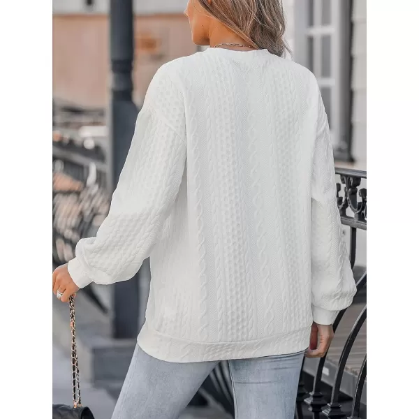 imageCUPSHE Women Shirts Cream Honeycomb Knit Pullover Long Sleeves Solid Tee Tops Casual DressyWhite