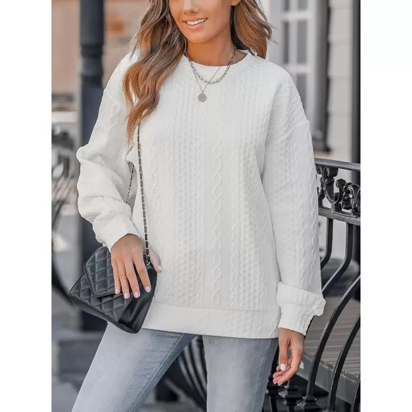 imageCUPSHE Women Shirts Cream Honeycomb Knit Pullover Long Sleeves Solid Tee Tops Casual DressyWhite
