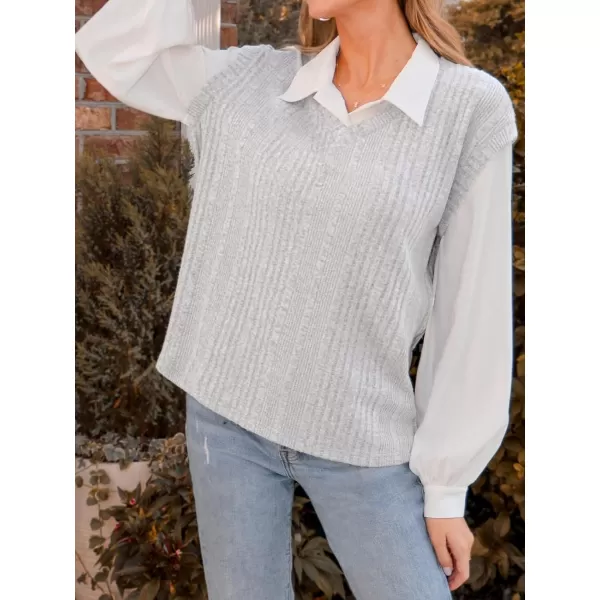 imageCUPSHE Women Shirts Rib Collared Long Sleeve Combo Tops Long Sleeves BlousesGrey
