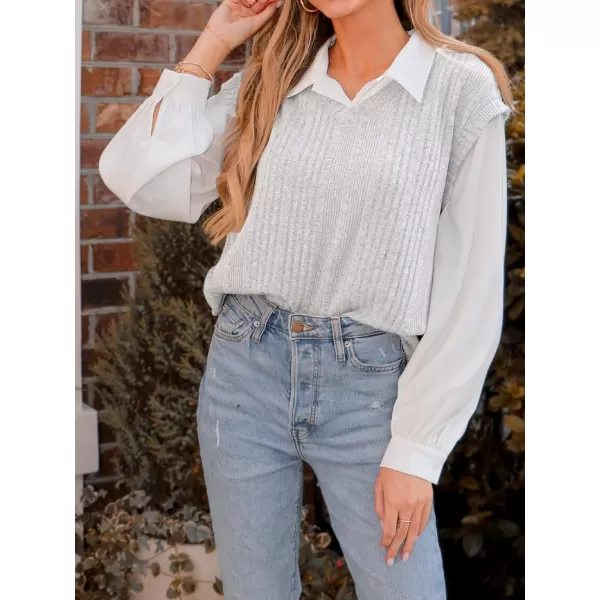 imageCUPSHE Women Shirts Rib Collared Long Sleeve Combo Tops Long Sleeves BlousesGrey