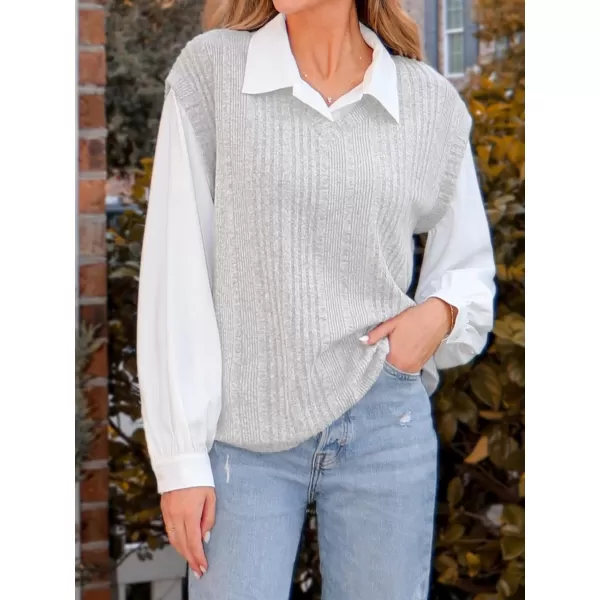 imageCUPSHE Women Shirts Rib Collared Long Sleeve Combo Tops Long Sleeves BlousesGrey