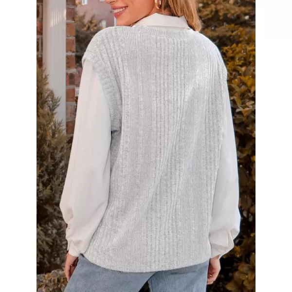 imageCUPSHE Women Shirts Rib Collared Long Sleeve Combo Tops Long Sleeves BlousesGrey