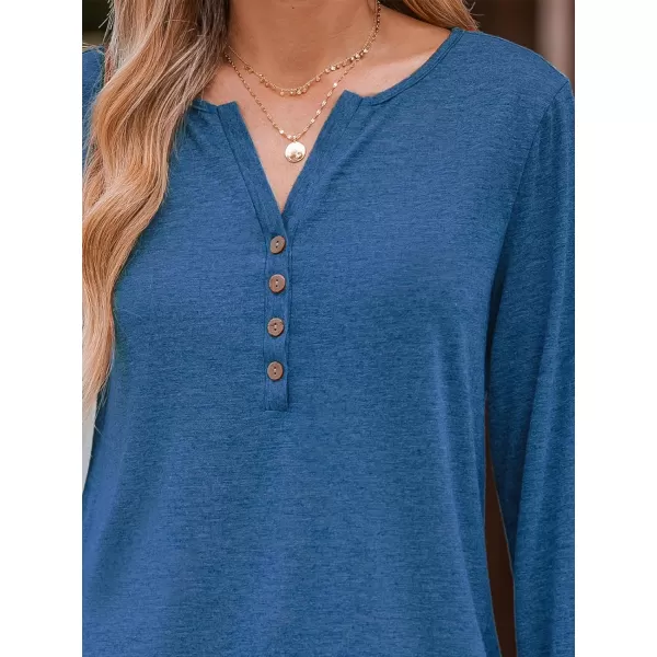 imageCUPSHE Women Shirts Slub Knit Henley Tee Long Sleeves Button Front BlousesBlue