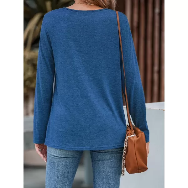 imageCUPSHE Women Shirts Slub Knit Henley Tee Long Sleeves Button Front BlousesBlue