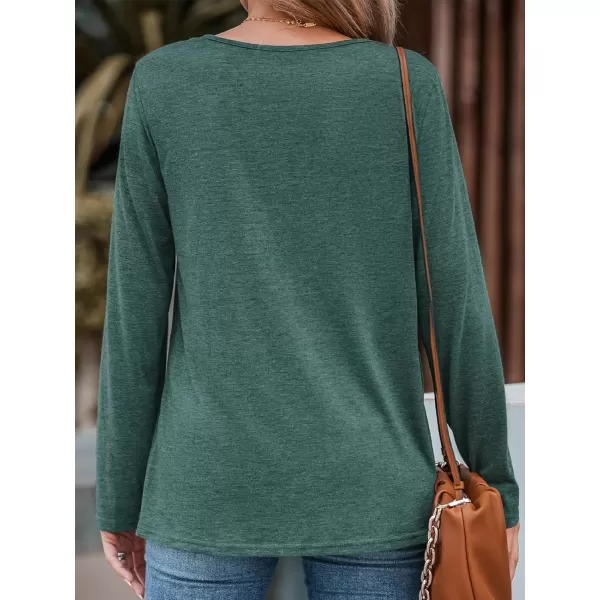 imageCUPSHE Women Shirts Slub Knit Henley Tee Long Sleeves Button Front BlousesGreen