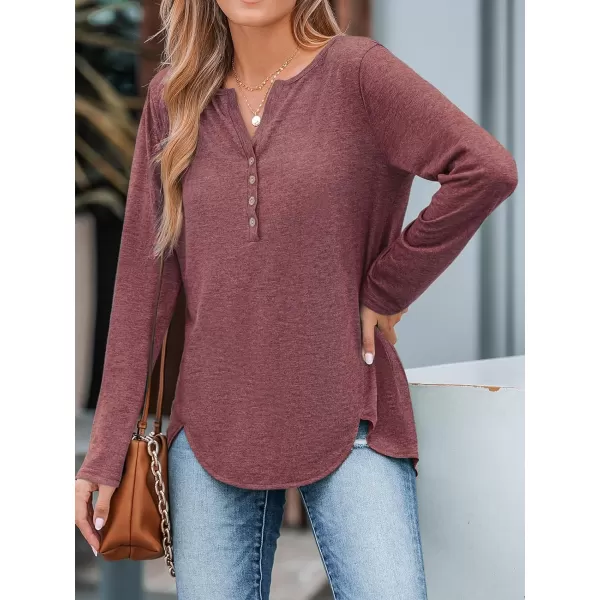 imageCUPSHE Women Shirts Slub Knit Henley Tee Long Sleeves Button Front BlousesRed