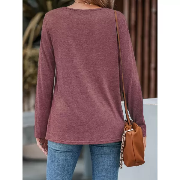 imageCUPSHE Women Shirts Slub Knit Henley Tee Long Sleeves Button Front BlousesRed