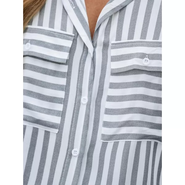 imageCUPSHE Women Shirts Striped Pocket Tops Long Sleeves Rolltabs Button Front BlousesGrey